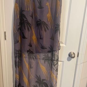 Sheer Giraffe Print Scarf/Wrap in purple Gold and Black. 34x68  Sheer Flowing